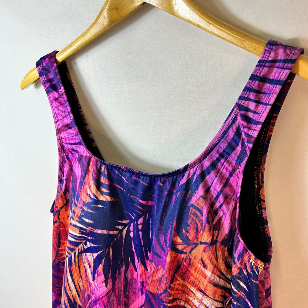Swimsuits For All Womens Pink Purple Palm Print Blouson Tankini Top Size 14 - Picture 4 of 15